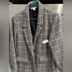 Old Navy Women's Classic Houndstooth Blazer - Navy Blue, White, Pink